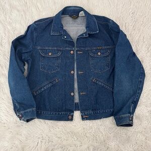 VTG Wrangler Denim Jacket Size 46 14oz Jean Trucker No Fault Made in USA 70s/80s
